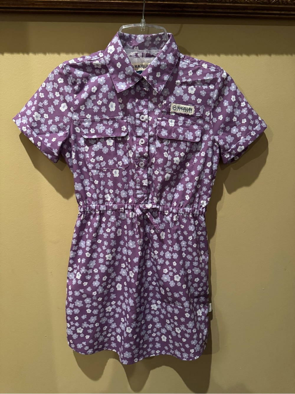 Magellan Outdoors Dress Girls M 8-10 Purple White Floral Vented Southern Summer